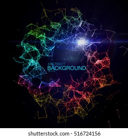 Plexus Iridescent Technology Wreath. Vector Technology Illustration Of Futuristic Polygonal Cyber Structure With Light Rays. Abstract Iridescent Illuminated Digital Frame
