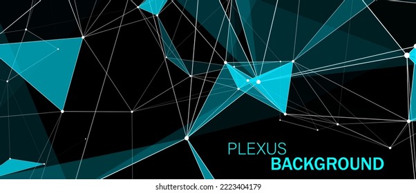 Plexus of lines and dots. Connected particles. Network geometry background. Vector illustration