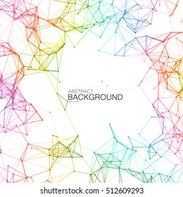 Plexus Lines And Particles Background. Vector Technology Illustration Of Spectrum Colored Polygonal Cyber Structure. Abstract Iridescent Digital Structure