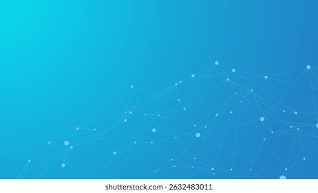 Forma do plexo. Pontos conectados por linhas. Onda abstrata. Malha minimalista. Forma poligonal abstrata. Tecnologia fundo azul.