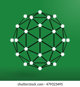 Plexus Style. Particles dots atom array and joining lines. Vector illustration green shadow background sphere