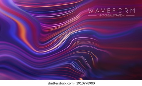 Plexus Vector Retro technology background. Computer technology Color flow background. Digital wave flow background.