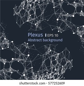 Plexus white on a dark background . Particle point line wide area network