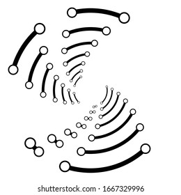 Plexus, wire-frame radial circles with nodes. Geometric spiral for technology, block chain, circuit-like themes.Cycle rings design. Swirl, twirl, vortex concentric lines.Molecule, circuit illustration