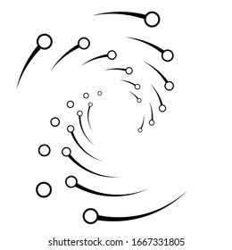 Plexus, wire-frame radial circles with nodes. Geometric spiral for technology, block chain, circuit-like themes.Cycle rings design. Swirl, twirl, vortex concentric lines.Molecule, circuit illustration