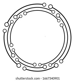 Plexus, wire-frame radial circles with nodes. Geometric spiral for technology, block chain, circuit-like themes.Cycle rings design. Swirl, twirl, vortex concentric lines.Molecule, circuit illustration