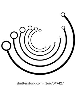 Plexus, círculos radiales de bastidor de alambre con nodos. Espiral geométrica para tecnología, cadena de bloques, temas tipo circuito.Diseño de anillos de ciclo. Líneas concéntricas de giro, vórtice.Molécula, ilustración de circuito