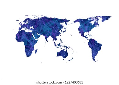 Plexus world map vector flat design, Asia in center