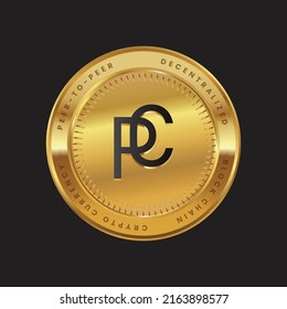 PLG Cryptocurrency logo in black color concept on gold coin. Pledge coin Block chain technology symbol. Vector illustration for banner, background, web, print, article.