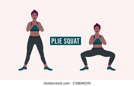 Plie squat exercise, Woman workout fitness, aerobic and exercises. Vector Illustration.