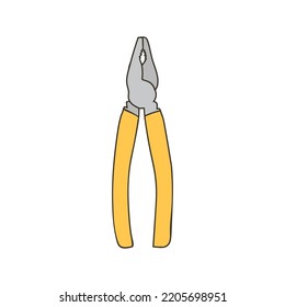 Plier colorful doodle illustration in vector. Plier colorful icon in vector