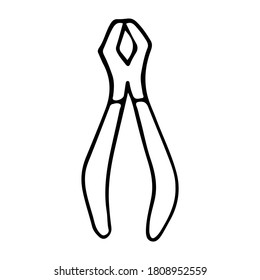 Plier doodle icon in vector. Hand drawn plier icon in vector