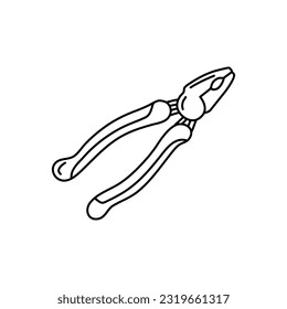 Plier doodle icon in vector. Hand drawn plier icon in vector