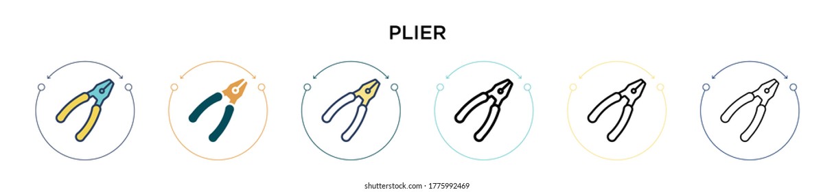 Plier icon in filled, thin line, outline and stroke style. Vector illustration of two colored and black plier vector icons designs can be used for mobile, ui, web