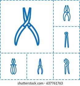 Plier icon. set of 6 plier outline icons such as nippers