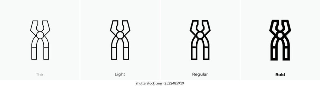 plier icon. Thin, Light Regular And Bold style design isolated on white background