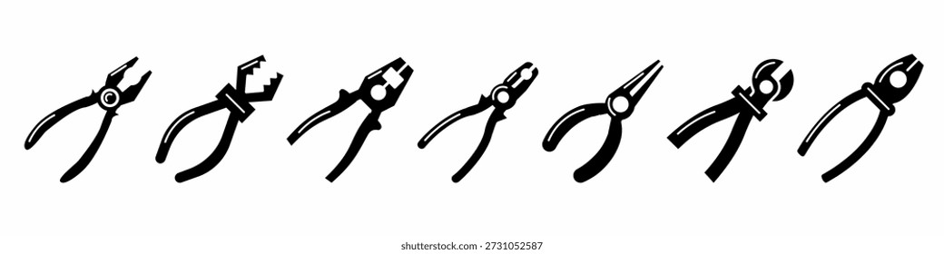 Colección de Vector de icono de alicate. Conjunto de diseños de Vector de íconos de alicates. Vector de stock.