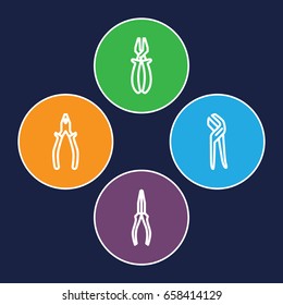 Plier icons set. set of 4 plier outline icons such as