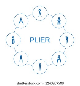 plier icons. Set of 8 filled plier icons included pliers, nippers on circle background. Editable plier icons for web, mobile and infographics.