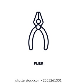 plier outline icon.  Thin line icon from construction tools collection. Editable vector isolated on white background