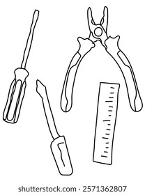 Plier, ruler, screwdrivers Construction Vector tools are digital resources for architects, engineers, and designers tools typically use vector graphics to create precise,scalable illustrations.