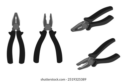 plier vector set with different view and position. vector illustration isolated on white background.