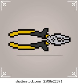 Pliers in 8 bit pixel art for game assets and cross stitch pattern in vector illustration.
