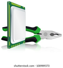 pliers and computer processor on a white background