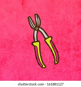 Pliers. Ilustración de vectores de tracción manual, fondo de textura de papel de vintage