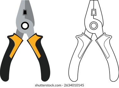 Pliers Detailed Graphic and Outline Versions for Design Use Editable Colored and Line Art Variants Vector