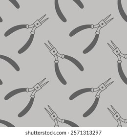 Pliers Doodle Seamless Pattern. Hand drawn repair background with falling equipment and grey monochrome colors. Repeat vector illustration