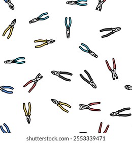 pliers equipment tool repair work vector seamless pattern thin line illustration