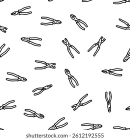 pliers equipment tool repair work vector seamless pattern thin line illustration