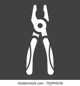 Pliers glyph icon, build and repair, tool sign vector graphics, a solid pattern on a black background, eps 10.