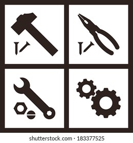 Pliers, hammer, wrench and gears icons isolated on white background 