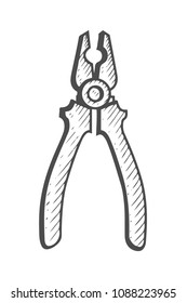 Pliers. Hand drawn in a graphic style. Vintage vector engraving illustration for info graphic, poster, web. Isolated on white background