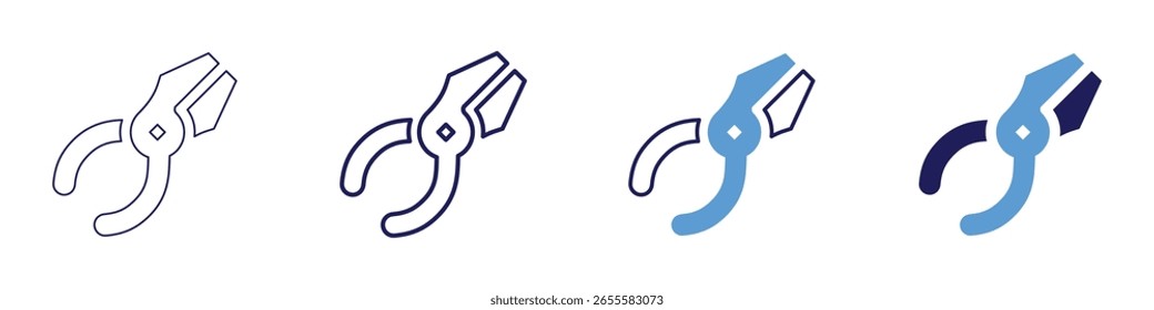 Pliers icon in 4 different styles. Thin Line, Line, Bold Line, Duotone. Duotone style. Editable stroke.