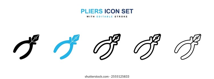 Pliers icon collection in black and blue colors