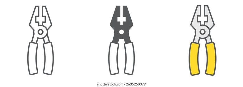Pliers icon collection, tool and repair, pliers tool vector icon set, vector graphics, editable stroke outline sign, eps 10