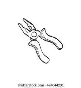 Pliers icon in doodle sketch lines. Tool industrial construction mechanic electric electronic