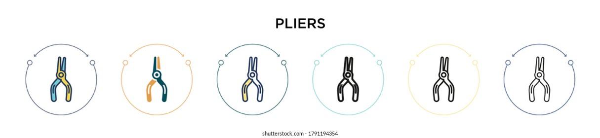 Pliers icon in filled, thin line, outline and stroke style. Vector illustration of two colored and black pliers vector icons designs can be used for mobile, ui, web