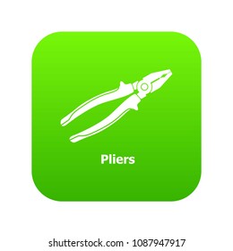 Pliers icon green vector isolated on white background