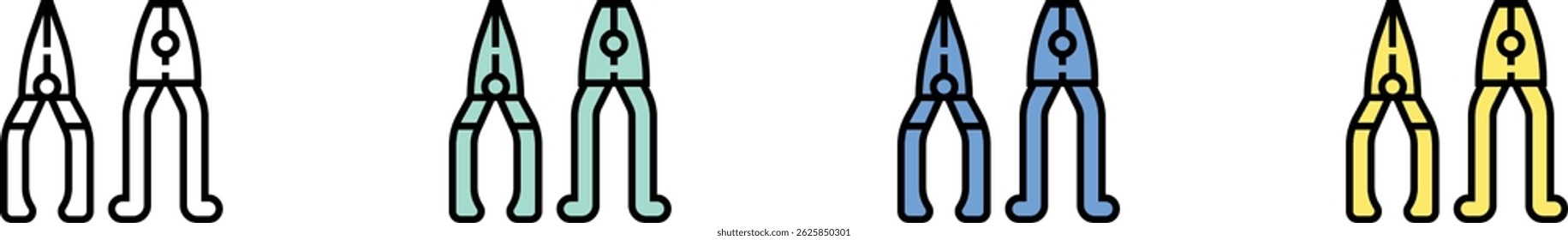 pliers icon. Outline, Green, Blue and Yellow Style Design Isolated On White Background