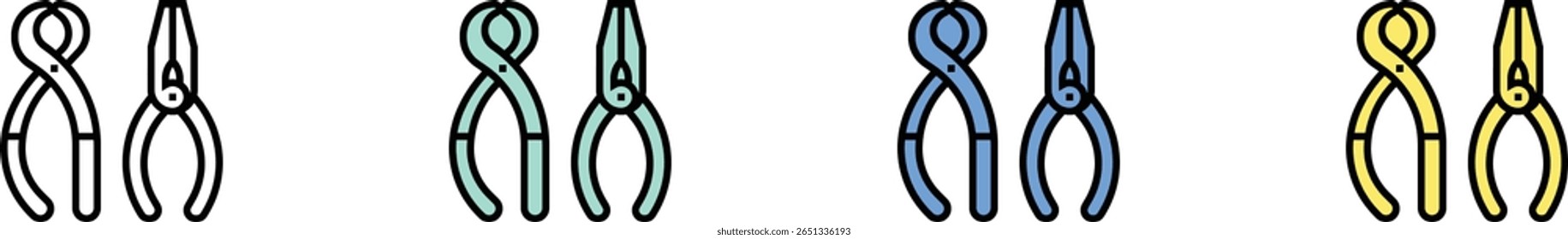 pliers icon. Outline, Green, Blue and Yellow Style Design Isolated On White Background