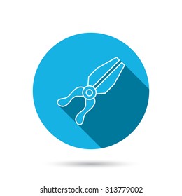 Pliers icon. Repairing fix tool sign. Blue flat circle button with shadow. Vector