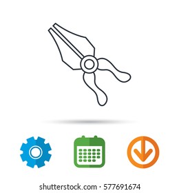 Pliers icon. Repairing fix tool sign. Calendar, cogwheel and download arrow signs. Colored flat web icons. Vector