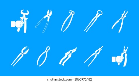 Pliers icon set. Simple set of pliers vector icons for web design isolated on blue background