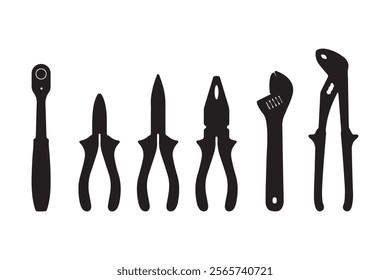 Pliers icon set.Silhouettes of workshop tools