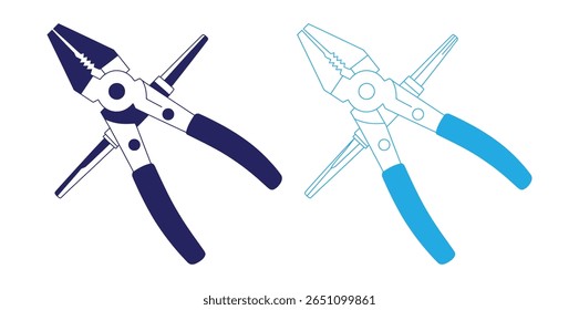Pliers icon vector, representing gripping, bending, and cutting.Plier icon vector, black and white, pliers clip art, clip art pliers, simple pliers tool silhouette.