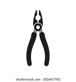 Pliers icon. Work tool black silhouette. Vector isolated on white